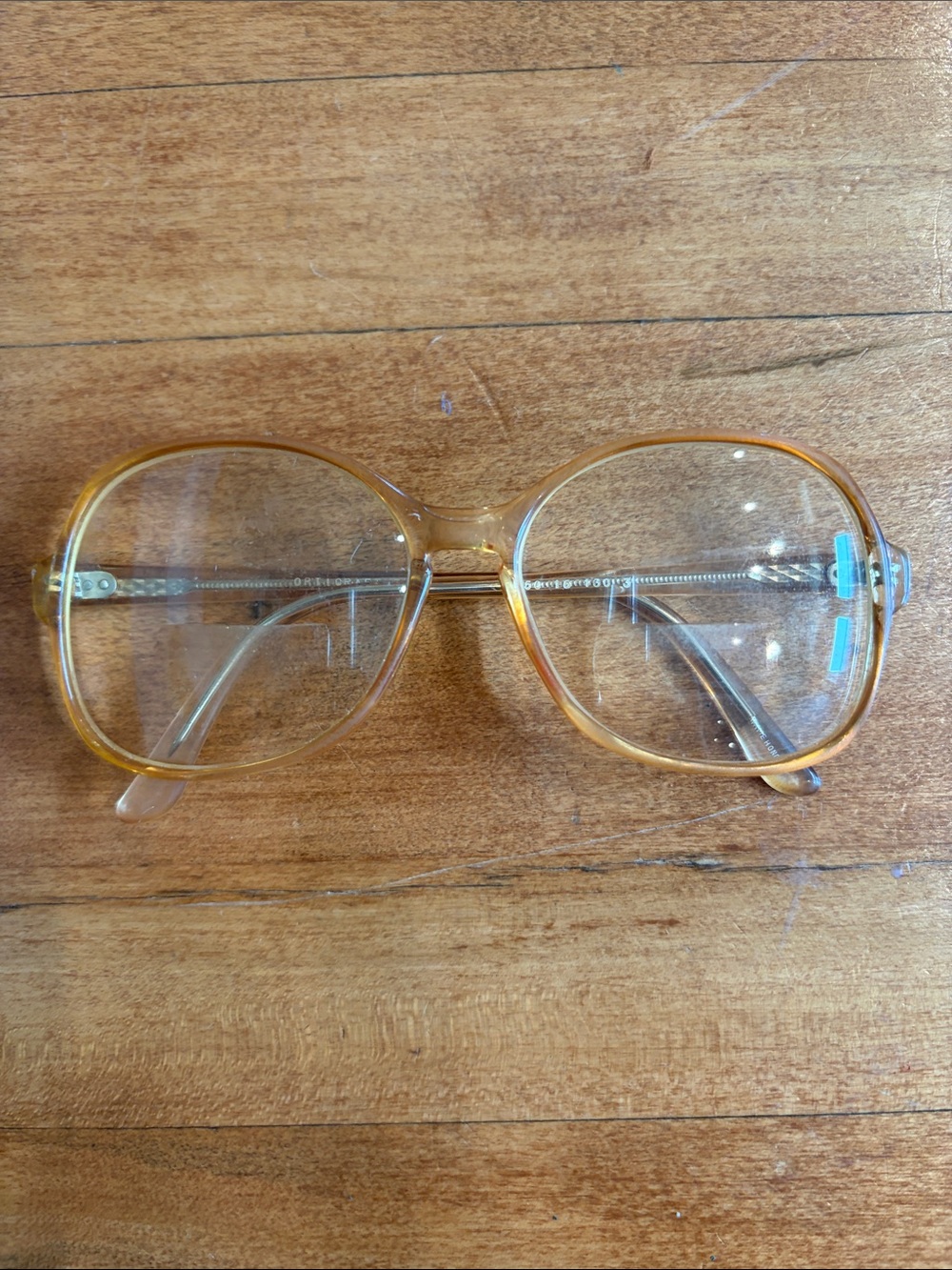 Vintage Art-Craft Optical Clear Amber Oversized Round Glasses